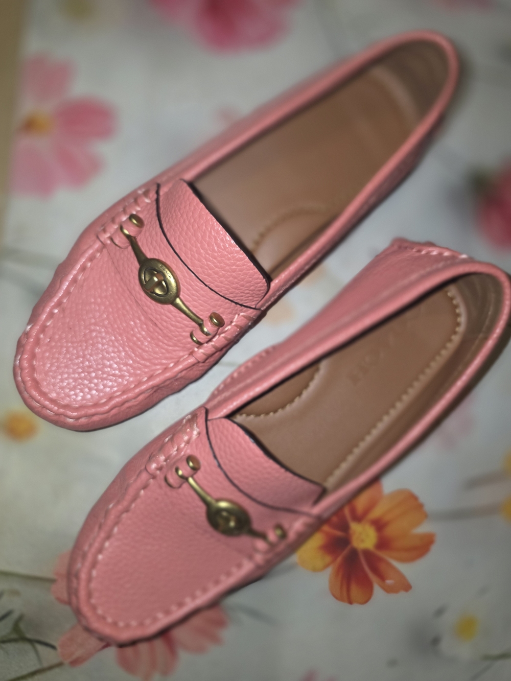 Coach Coral Pink Leather Bit Loafers